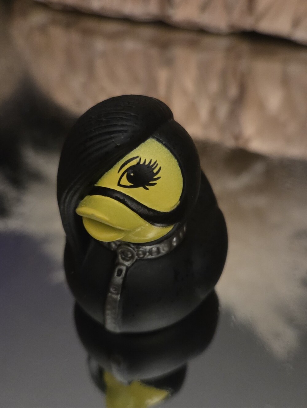 Goth Emo Rubber Duck Black Hair Studded Collar Collectible Bath Toy Decor